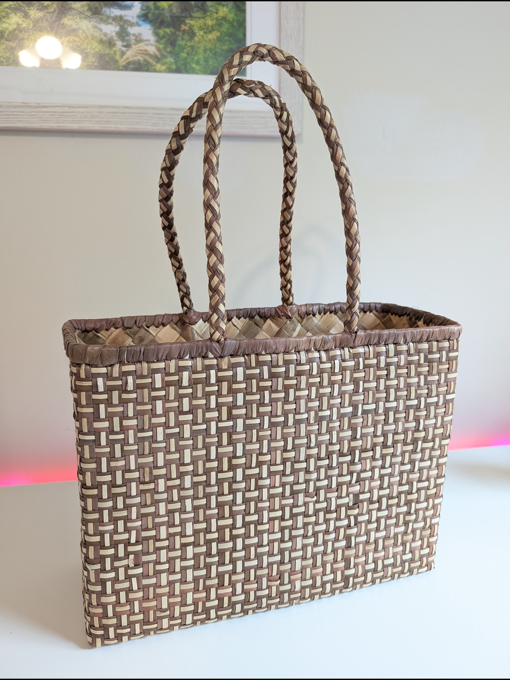 Vintage Hand Woven Wicker and Rattan Tote Bag